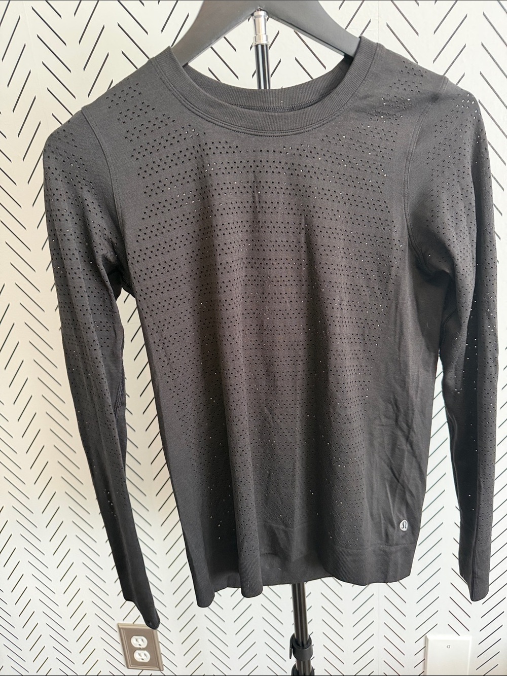 lululemon athletica Black Perforated Crew Neck Long Sleeve Sweater